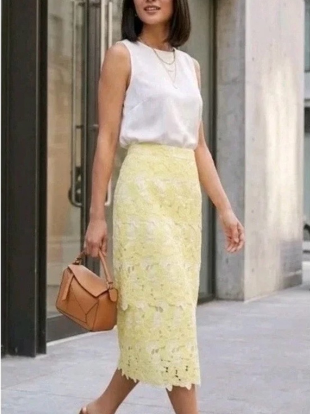 NWT Anthropologie Sunday in Brooklyn Yellow Floral Lace Midi Skirt